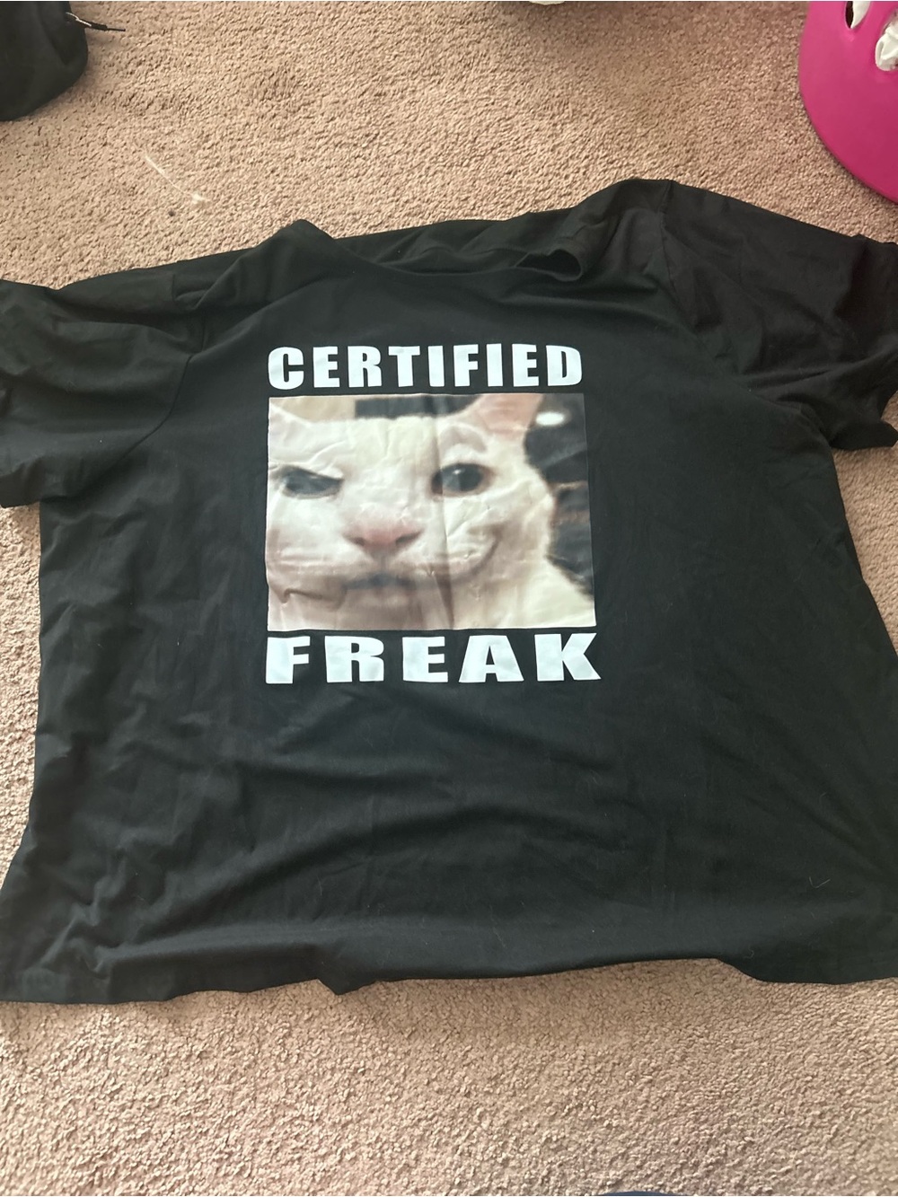 SHEIN Black Cat Graphic Tee with White Text